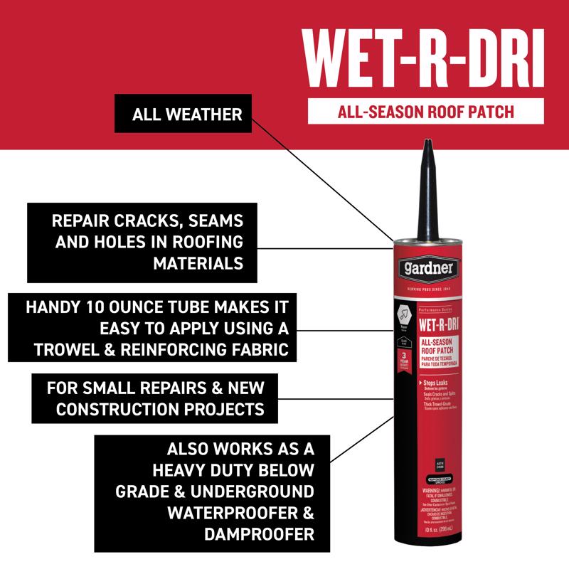 Gardner WET-R-DRI Gloss Black Patching Cement All-Weather Roof Cement 10 oz