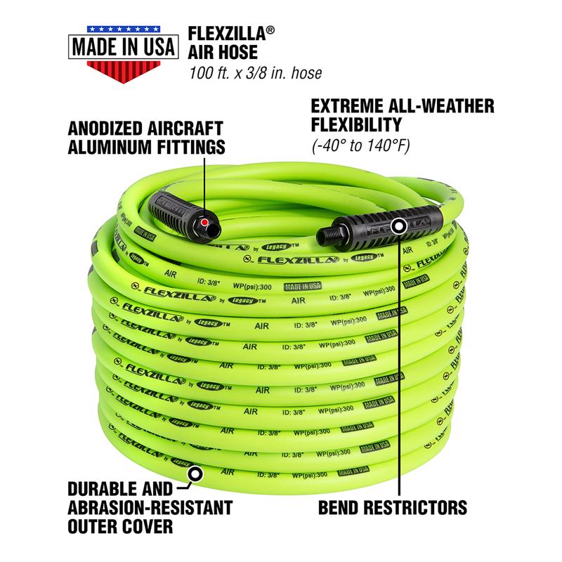 Flexzilla 100 ft. L X 3/8 in. D Hybrid Polymer Air Hose 300 psi Zilla Green