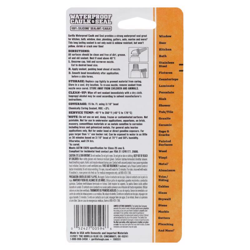 Gorilla White Silicone All Purpose Sealant 2.8 oz