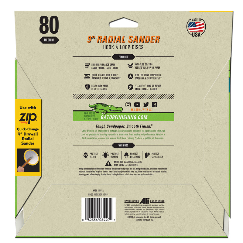 Gator 9 in. Silicon Carbide Hook and Loop Drywall Sanding Disc 80 Grit Medium 5 pk