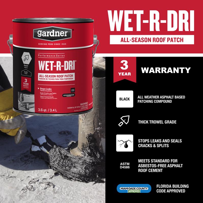 Gardner WET-R_DRI Gloss Black Patching Cement All-Weather Roof Cement 1 gal