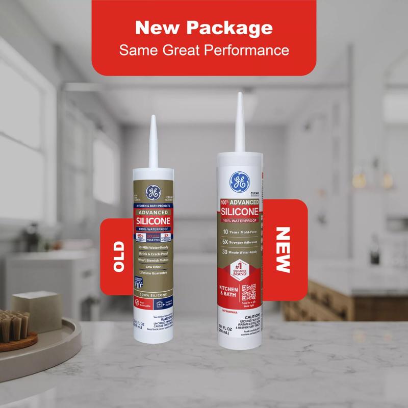 GE Advanced Clear Silicone 2 Kitchen and Bath Caulk Sealant 10.1 oz