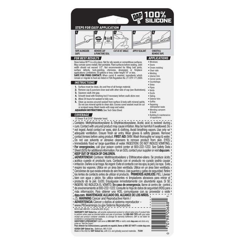 DAP Clear Silicone All Purpose Sealant and Adhesive 2.8 oz