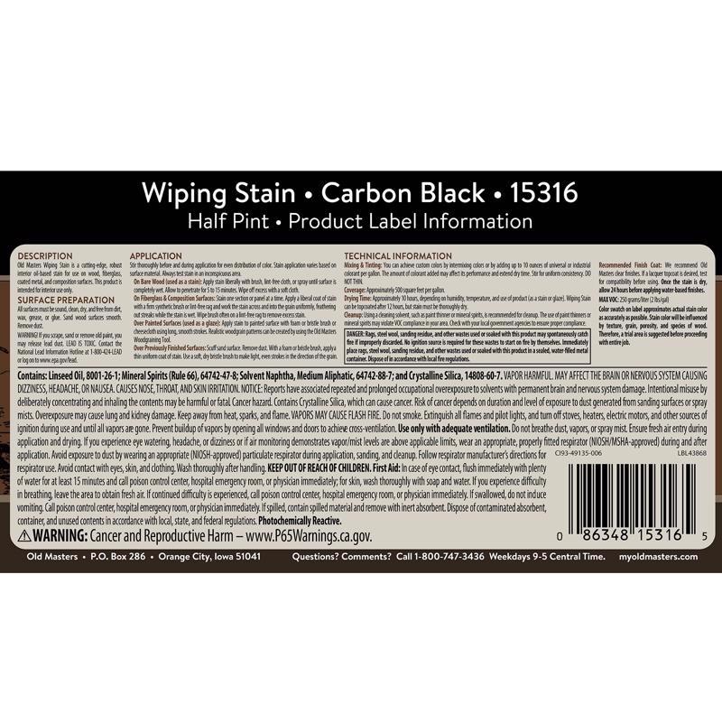 Old Masters Semi-Transparent Carbon Black Oil-Based Wiping Stain 1/2 pt
