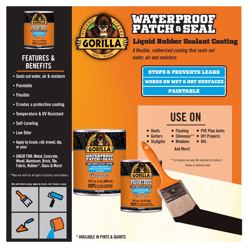 Gorilla Black Rubber-Based Liquid Rubber Waterproof Sealer 32 oz