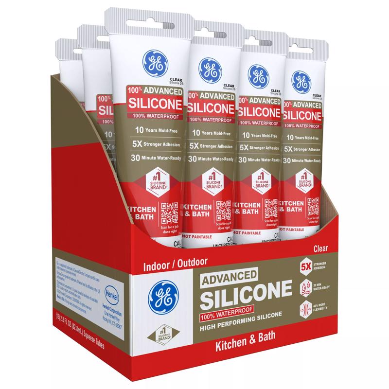 GE Advanced Clear Silicone 2 Kitchen and Bath Caulk Sealant 2.8 oz