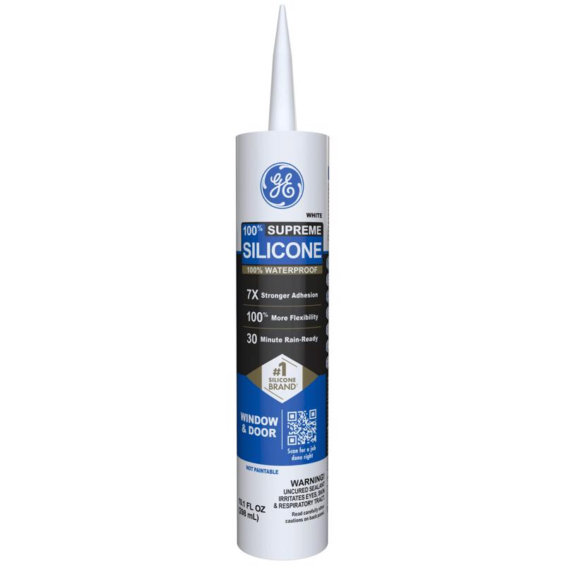 GE Supreme Silicone Caulk Waterproof Sealant 10 oz Cartridge White Pack of 12