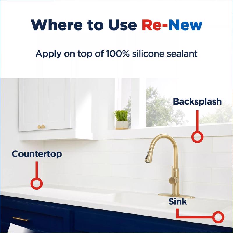 GE Re-New White Silicone Kitchen and Bath Caulk Sealant 9.5 oz