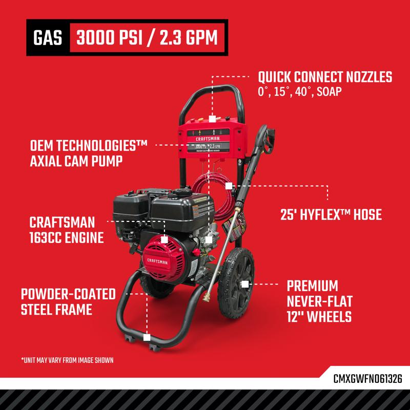 Craftsman (49-State) CMXGWFN061326 CRX 3000 psi Gas 2.3 gpm Pressure Washer
