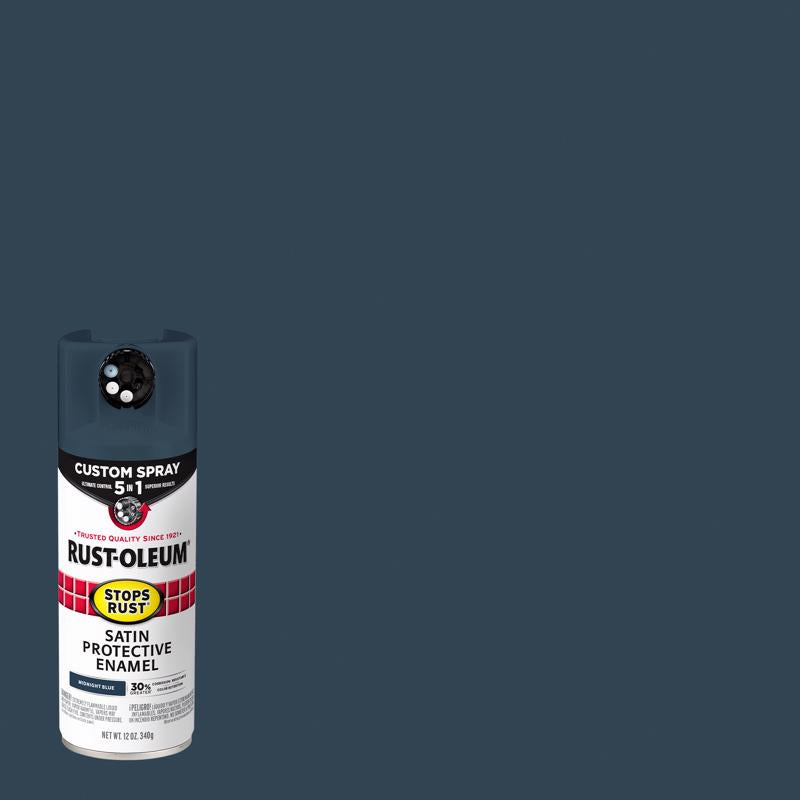 Rust-Oleum 383422-6PK Stops Rust Custom Spray 5-in-1 Spray Paint, 12 oz, Satin Midnight Blue, 6 Pack