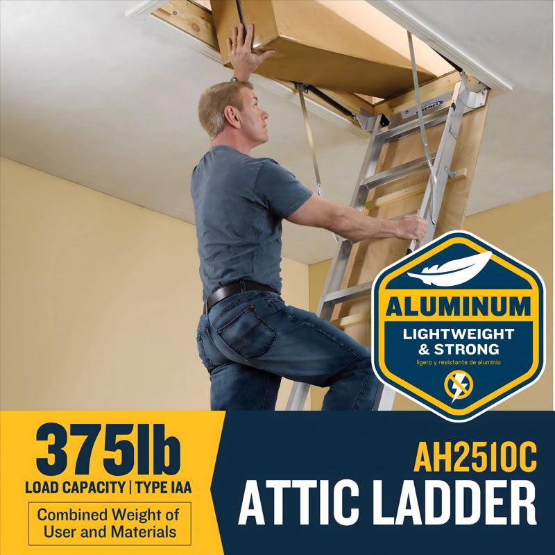 Werner 8 To 10 ft. Ceiling 25 in. x 54 in. Aluminum Attic Ladder Type IAA 375 lb. capacity
