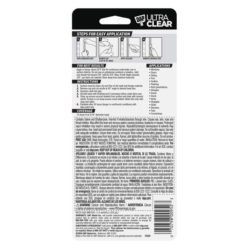 DAP Ultra Clear Silicone All Purpose Waterproof Sealant 2.8 fl. oz.