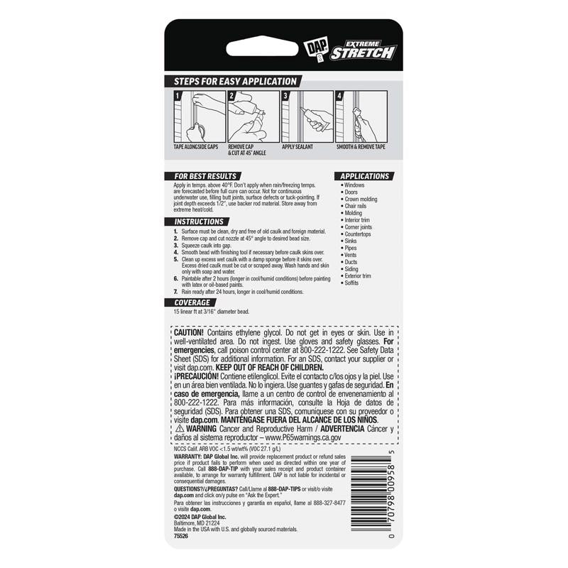 DAP Extreme Stretch White Acrylic Urethane Elastomeric Window and Door Sealant 2.8 oz