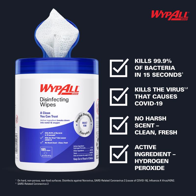 Wypall Polyester/Polyamide/Polypropylene Disinfecting Wipes 5.7 in. W X 7 in. L 555 sheet 185 pk
