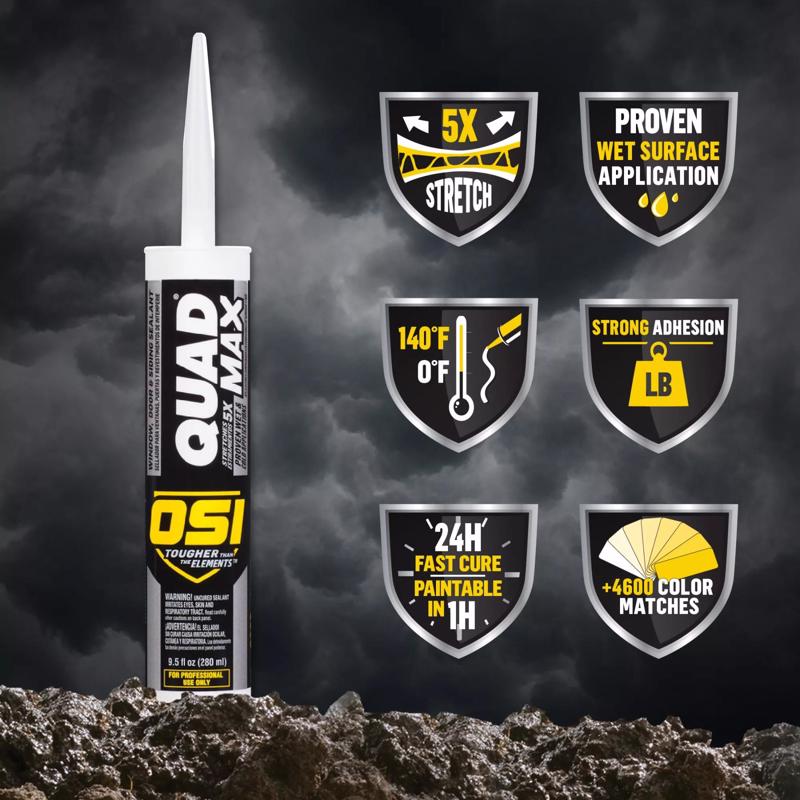 OSI Quad Max Tundra Gray Elastomeric Polymers Caulk Sealant 9.5 oz
