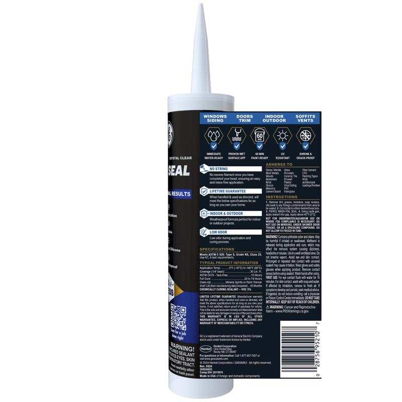 GE Pro Max Crystal Clear Silicone 1 Window and Door Caulk Sealant 9 fl. oz.