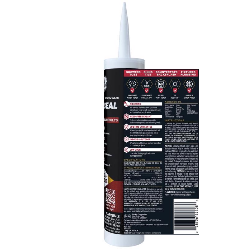 GE Pro Seal Max Crystal Clear Silicone 1 Kitchen and Bath Caulk Sealant 9 fl. oz.