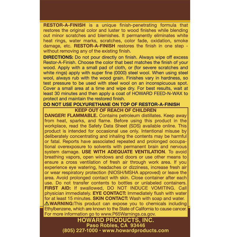 Howard Restor-A-Finish Semi-Transparent Neutral Oil-Based Wood Restorer 1 pt