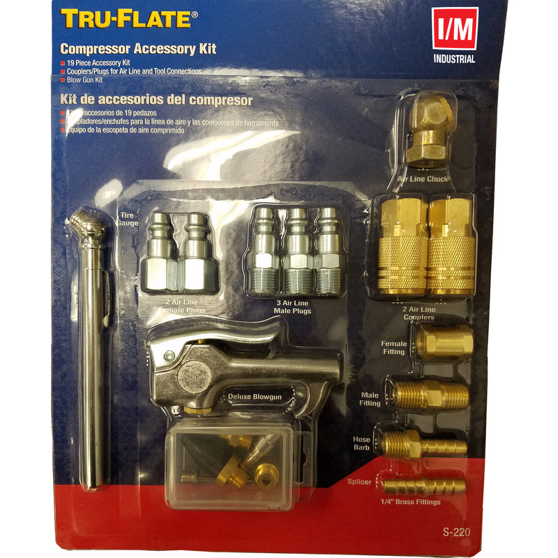 Tru-Flate Brass/Steel Air Coupler and Plug Set 1/4 in. Female 19 pc