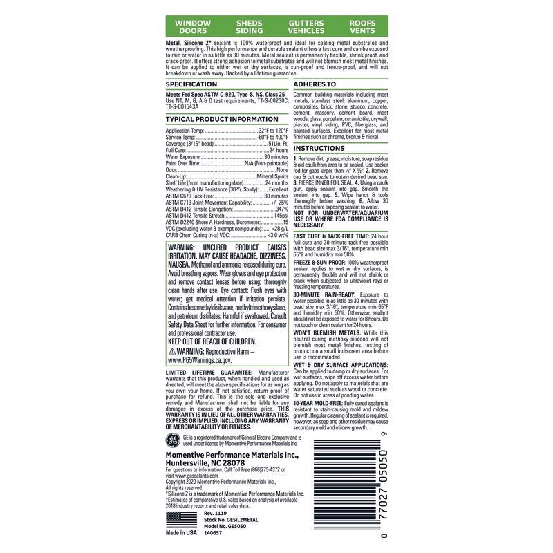 GE Advanced Gray Silicone 2 Metal Gutter Caulk Sealant 10.1 oz