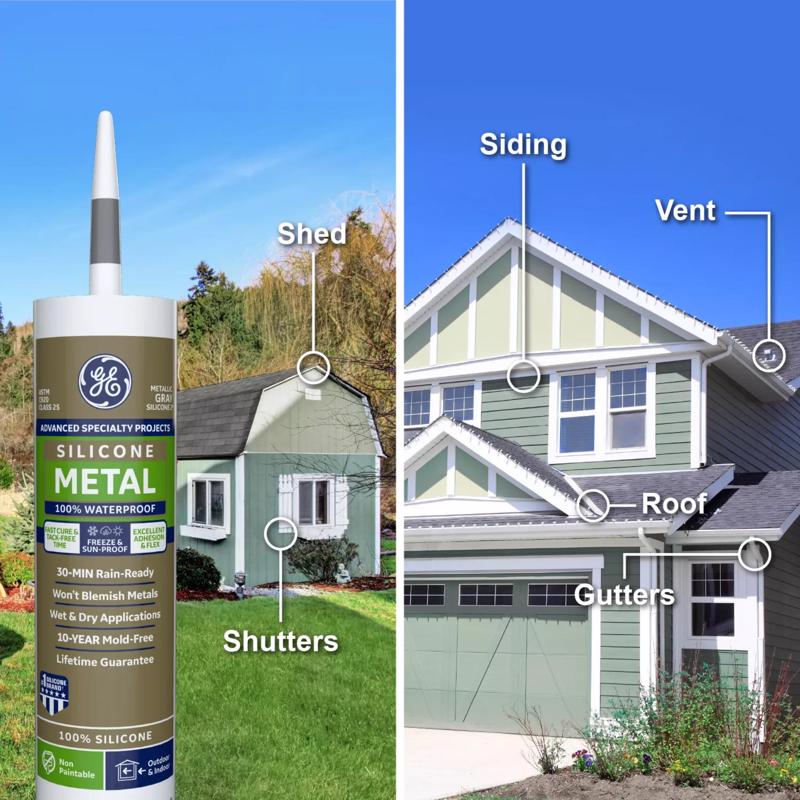 GE Advanced Gray Silicone 2 Metal Gutter Caulk Sealant 10.1 oz