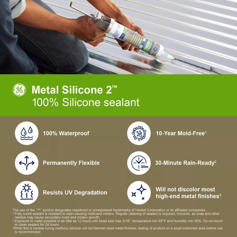 GE Advanced Gray Silicone 2 Metal Gutter Caulk Sealant 10.1 oz