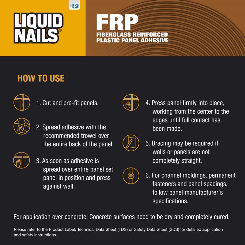 Liquid Nails FRP Fiberglass Reinforced Plastic Panel High Strength Acrylic Latex Adhesive 3.5 gal