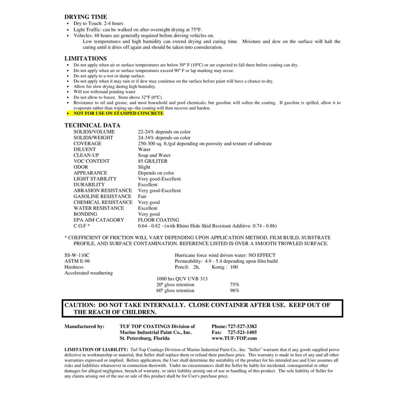 Tuf-Top Semi-Gloss Dark Gray Water-Based Acrylic Latex Floor & Driveway Coating 1 gal