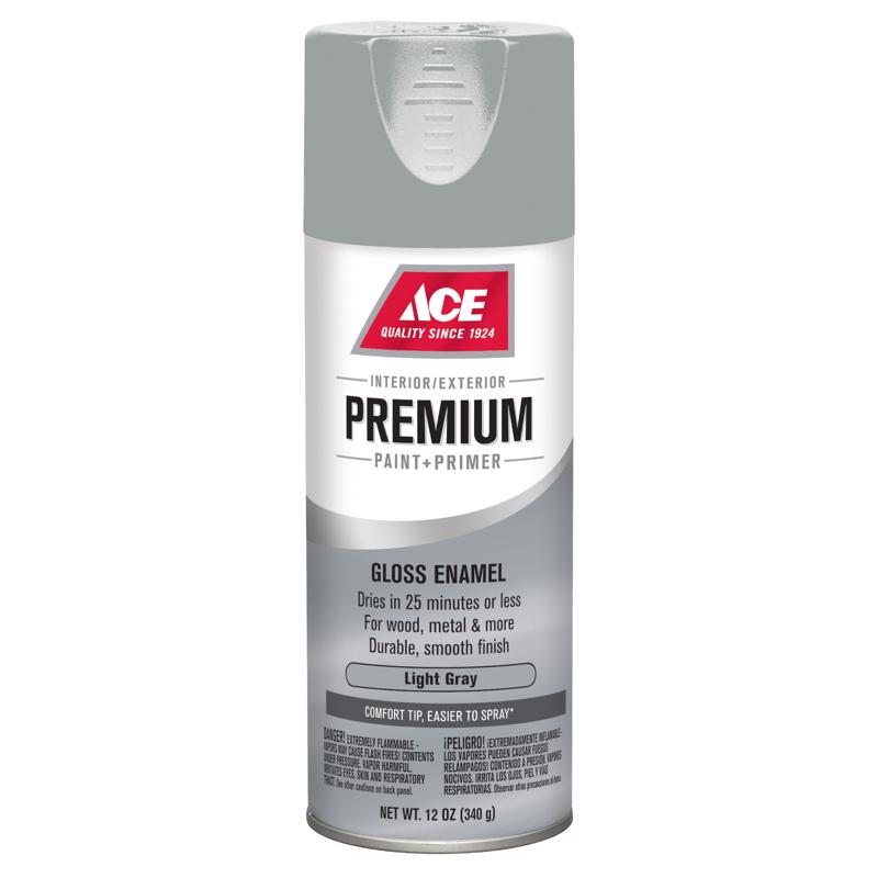 Ace Premium Gloss Light Gray Paint + Primer Enamel Spray 12 oz