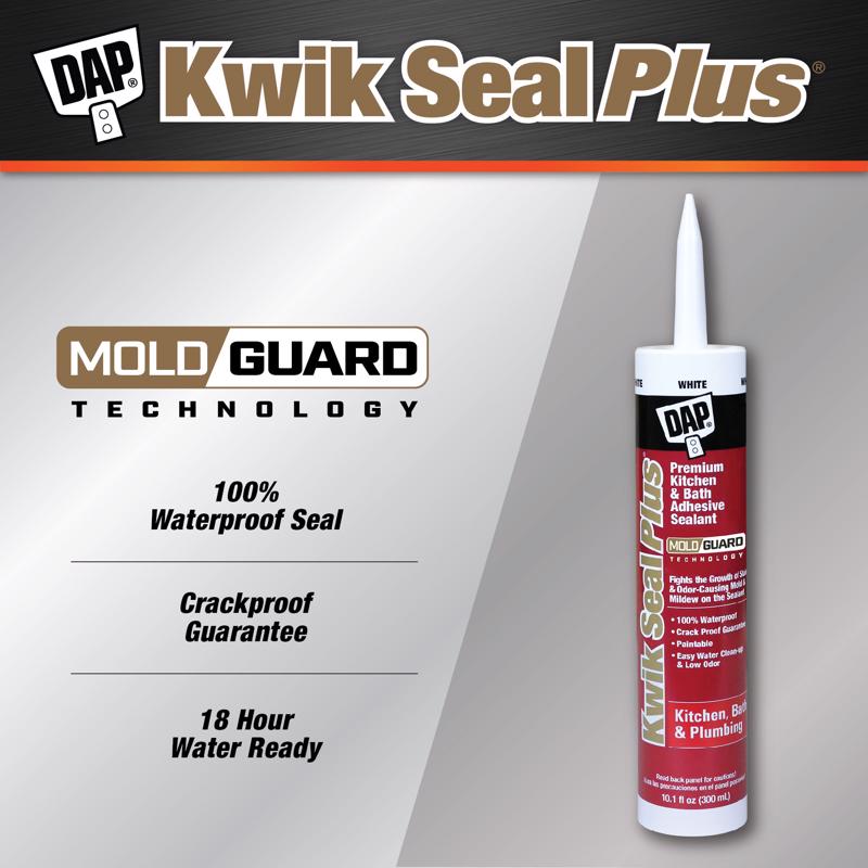 DAP Kwik Seal Plus White Siliconized Latex Kitchen and Bath Sealant and Adhesive 10.1 oz