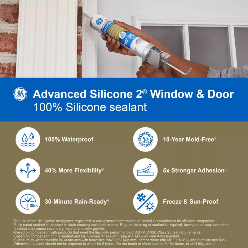 GE Advanced White Silicone 2 Window and Door Caulk Sealant 10.1 oz