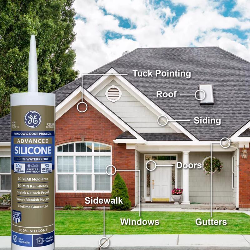 GE Advanced Clear Silicone 2 Window and Door Caulk Sealant 10.1 oz