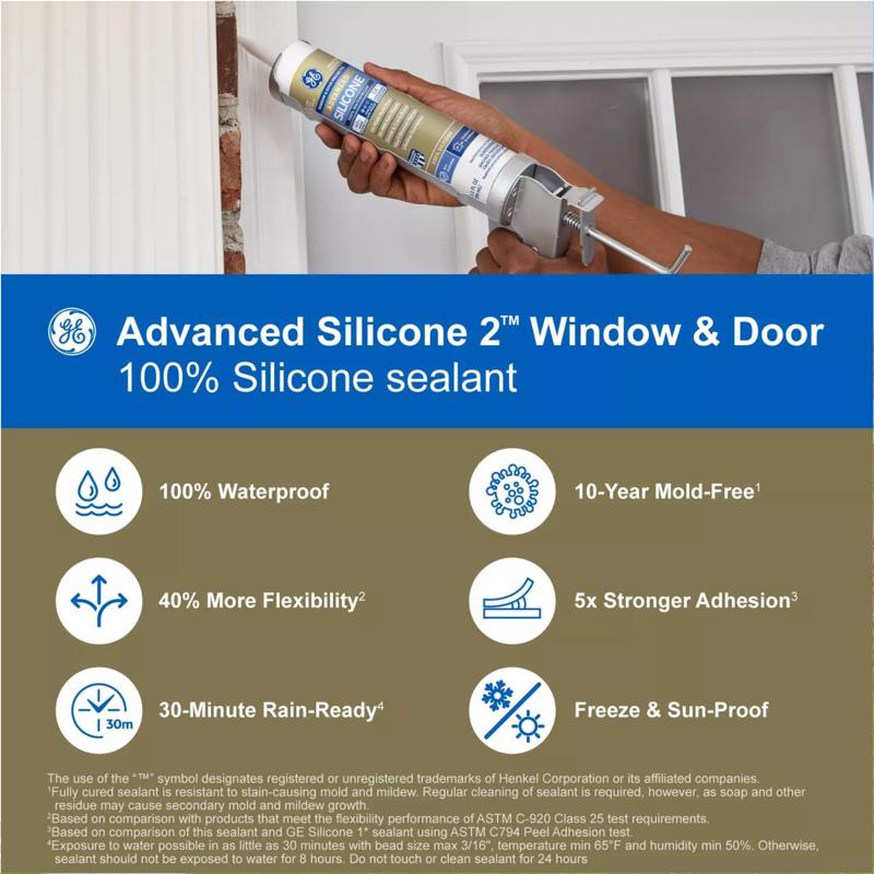 GE Advanced Clear Silicone 2 Window and Door Caulk Sealant 10.1 oz