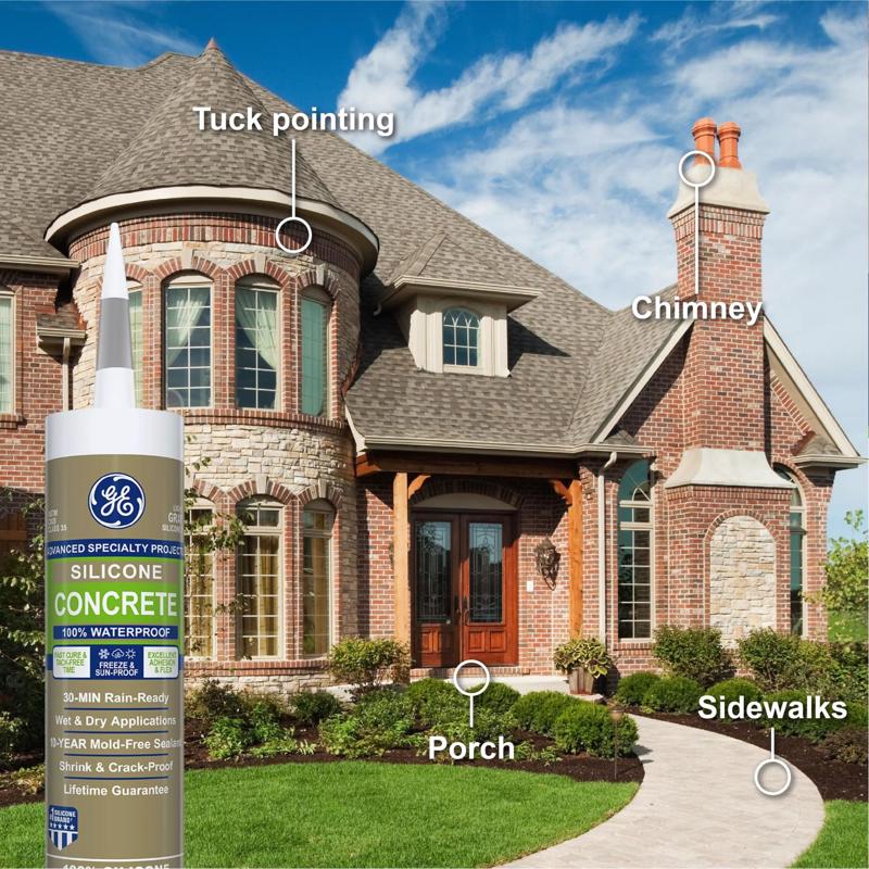 GE Advanced Light Gray Silicone 2 Concrete and Masonry Caulk Sealant 10.1 oz