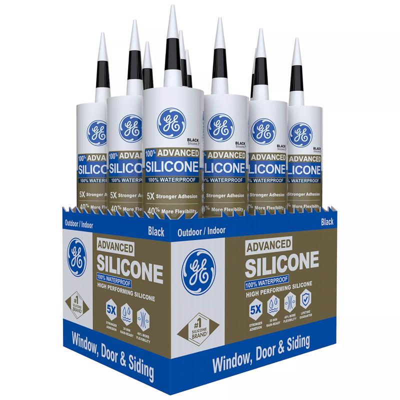 GE Advanced Black Silicone 2 Window and Door Caulk Sealant 10.1 oz