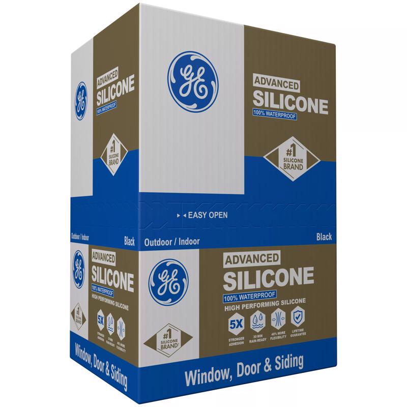 GE Advanced Black Silicone 2 Window and Door Caulk Sealant 10.1 oz