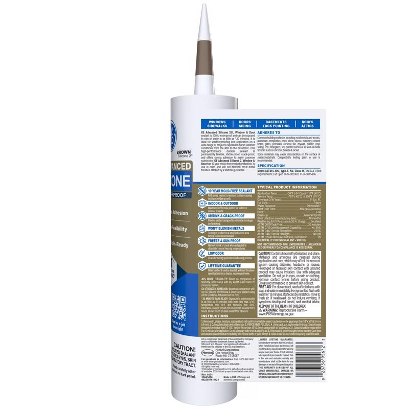 GE Advanced Brown Silicone 2 Window and Door Caulk Sealant 10.1 oz