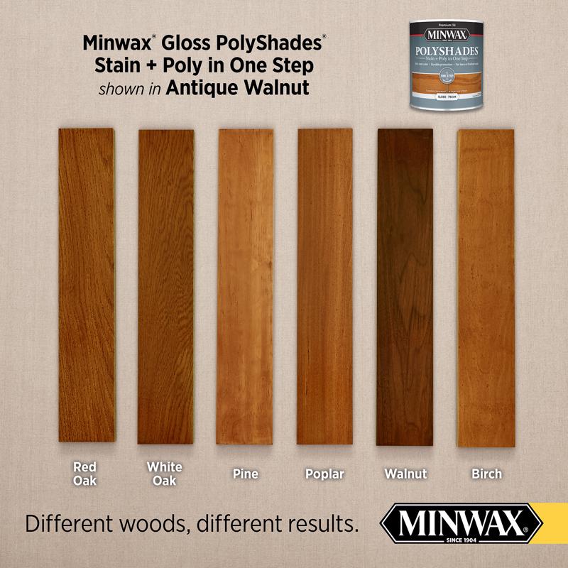 Minwax PolyShades Semi-Transparent Gloss Antique Walnut Oil-Based Stain/Polyurethane Finish 1 qt