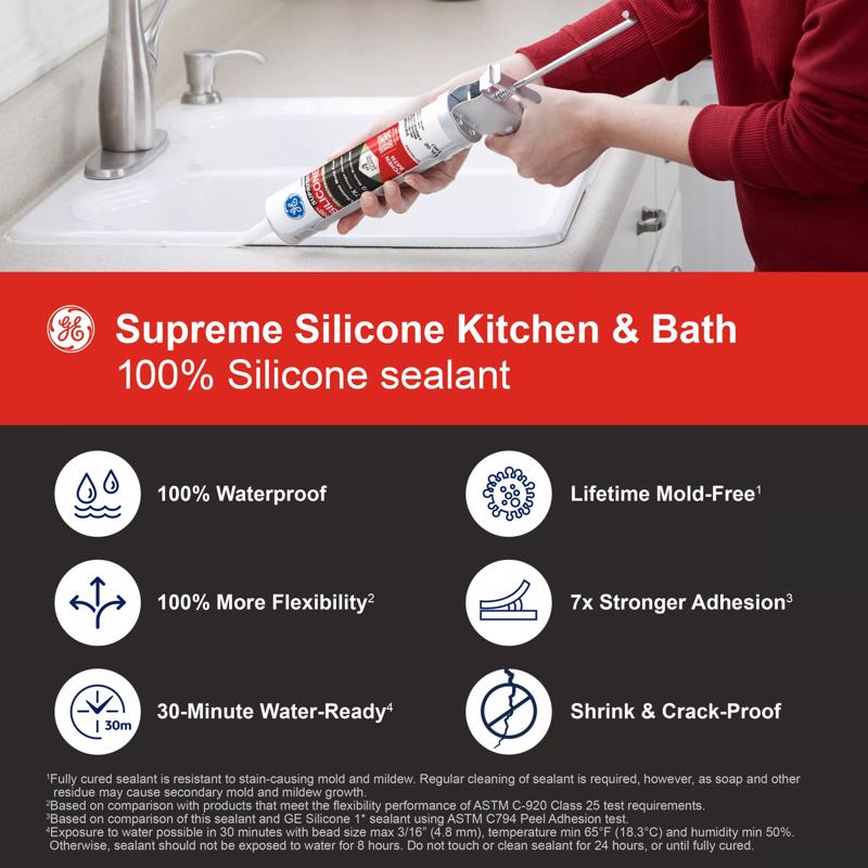 GE Supreme White Supreme Silicone Kitchen and Bath Caulk Sealant 10.1 oz