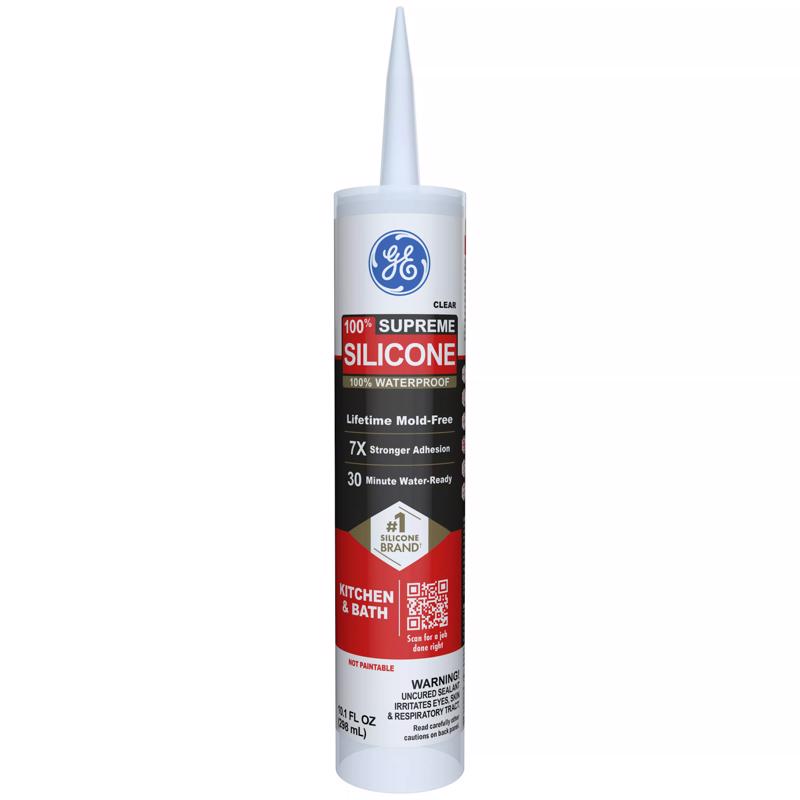 GE Supreme Silicone Caulk for Kitchen & Bathroom - 100% Waterproof Silicone Sealant, 7X Stronger Adhesion, Shrink & Crack Proof - 10 oz Cartridge, Clear, Pack of 12