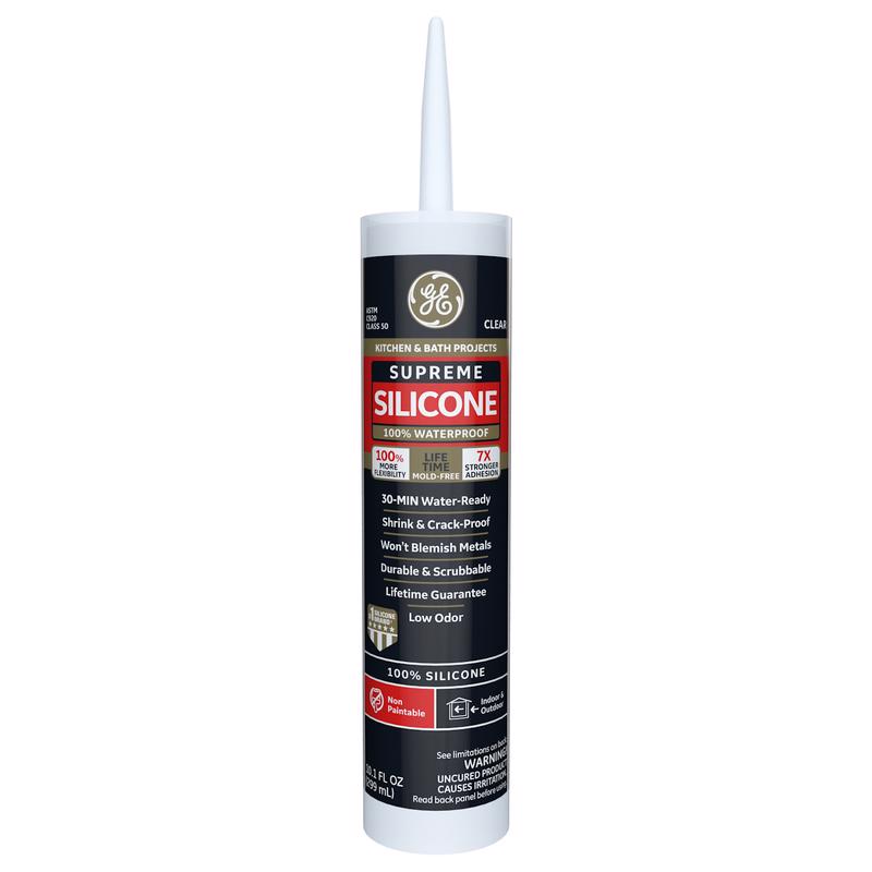 GE Supreme Silicone Caulk for Kitchen & Bathroom - 100% Waterproof Silicone Sealant, 7X Stronger Adhesion, Shrink & Crack Proof - 10 oz Cartridge, Clear, Pack of 12