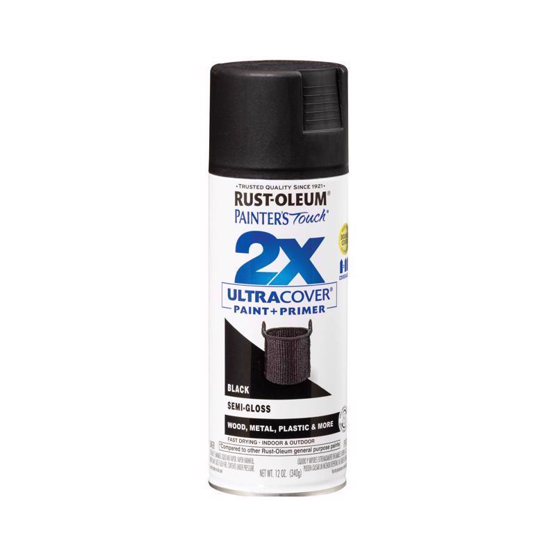 Rust-Oleum Painter's Touch 2X Ultra Cover Semi-Gloss Black Paint+Primer Spray Paint 12 oz