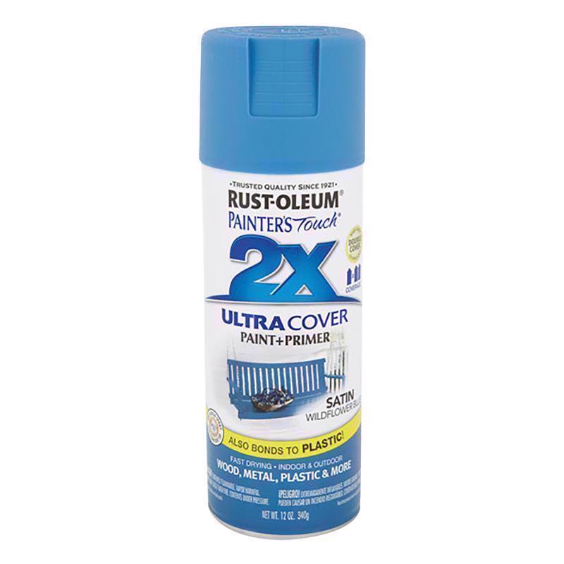 Rust-Oleum Painter's Touch 2X Ultra Cover Satin Wildflower Blue Paint+Primer Spray Paint 12 oz