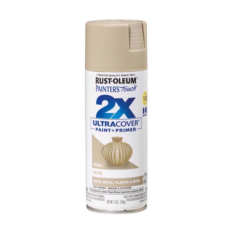 Rust-Oleum Painter's Touch 2X Ultra Cover Satin Fossil Paint+Primer Spray Paint 12 oz