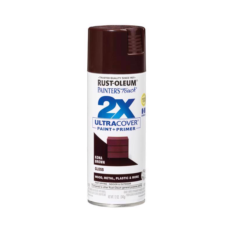 Rust-Oleum Painter's Touch 2X Ultra Cover Gloss Kona Brown Paint+Primer Spray Paint 12 oz