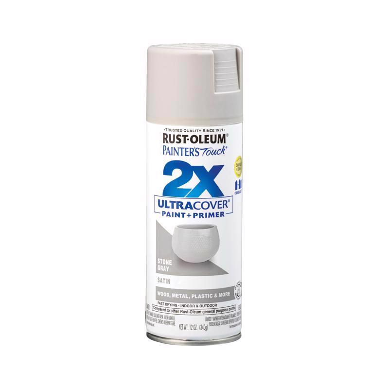 Rust-Oleum Painter's Touch 2X Ultra Cover Satin Stone Gray Paint+Primer Spray Paint 12 oz