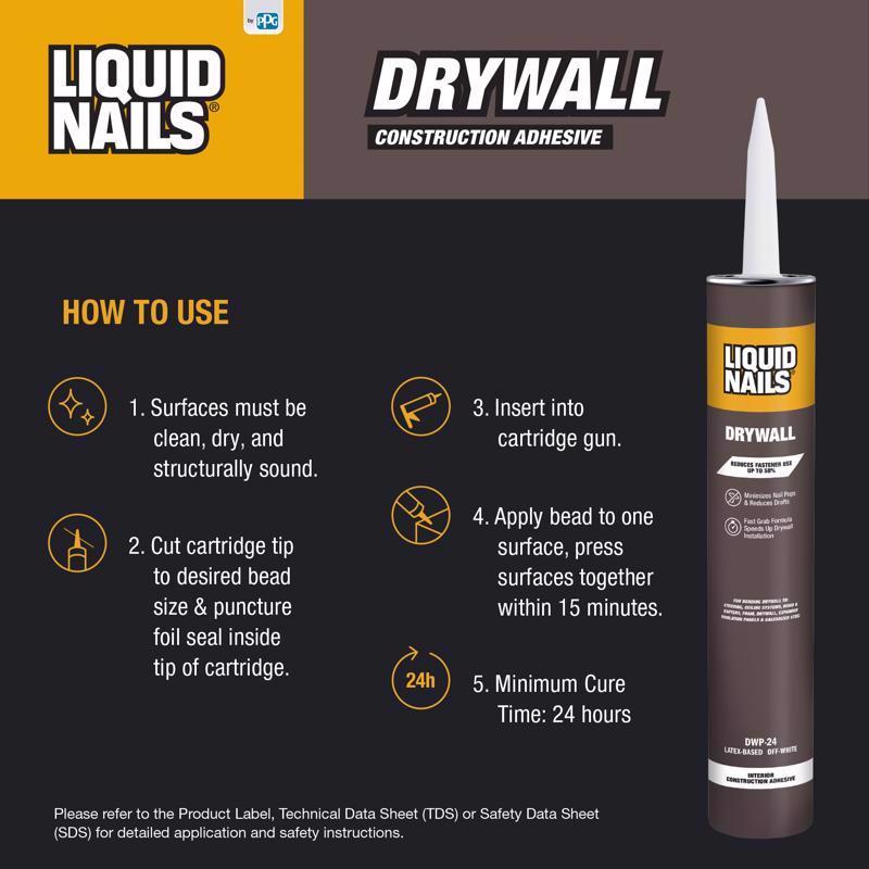 Liquid Nails DWP-24 Drywall Acrylic Latex Construction Adhesive 28 oz