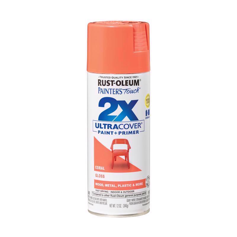 Rust-Oleum Painter's Touch 2X Ultra Cover Gloss Coral Paint+Primer Spray Paint 12 oz