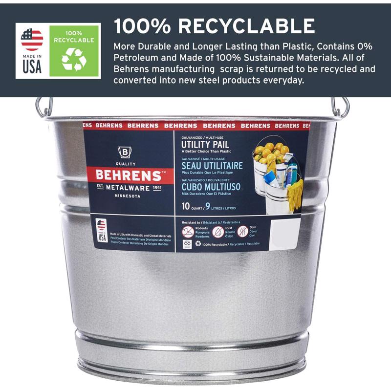 Behrens 10 qt Galvanized Pail Gray