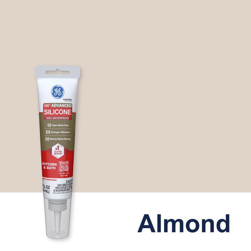 GE Advanced Almond Silicone 2 Kitchen and Bath Caulk Sealant 2.8 oz